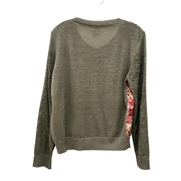 Sundance Cardigan Sweater Womens Medium Green Silk Front Floral Print Knit - Picture 2 of 7